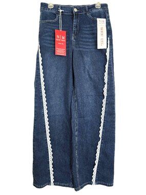 NWT New Max Lace Trim Wide Leg Jeans Dark Wash Size 8/Waist 30